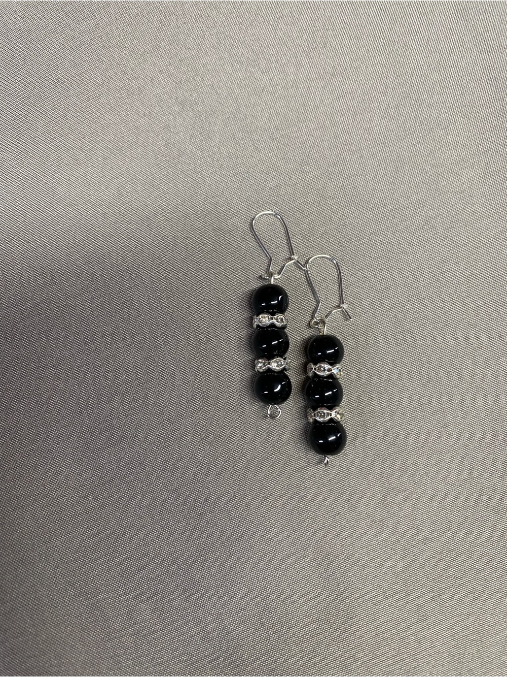 HANDMADE Elegant Black Bead Drop Earrings with Silver  Accents - Women's Jewelry